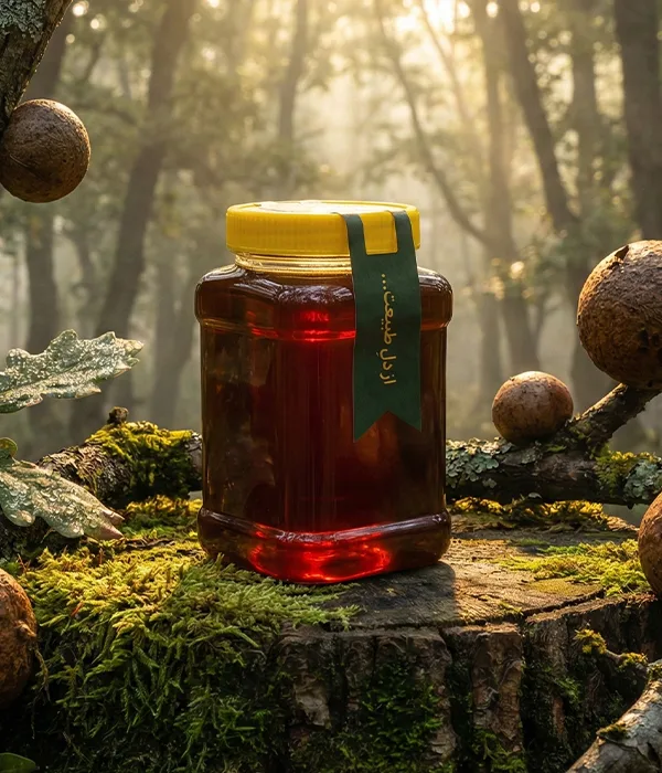 شیشه عسل طبیعی مازو کردستان هانی24 تیره